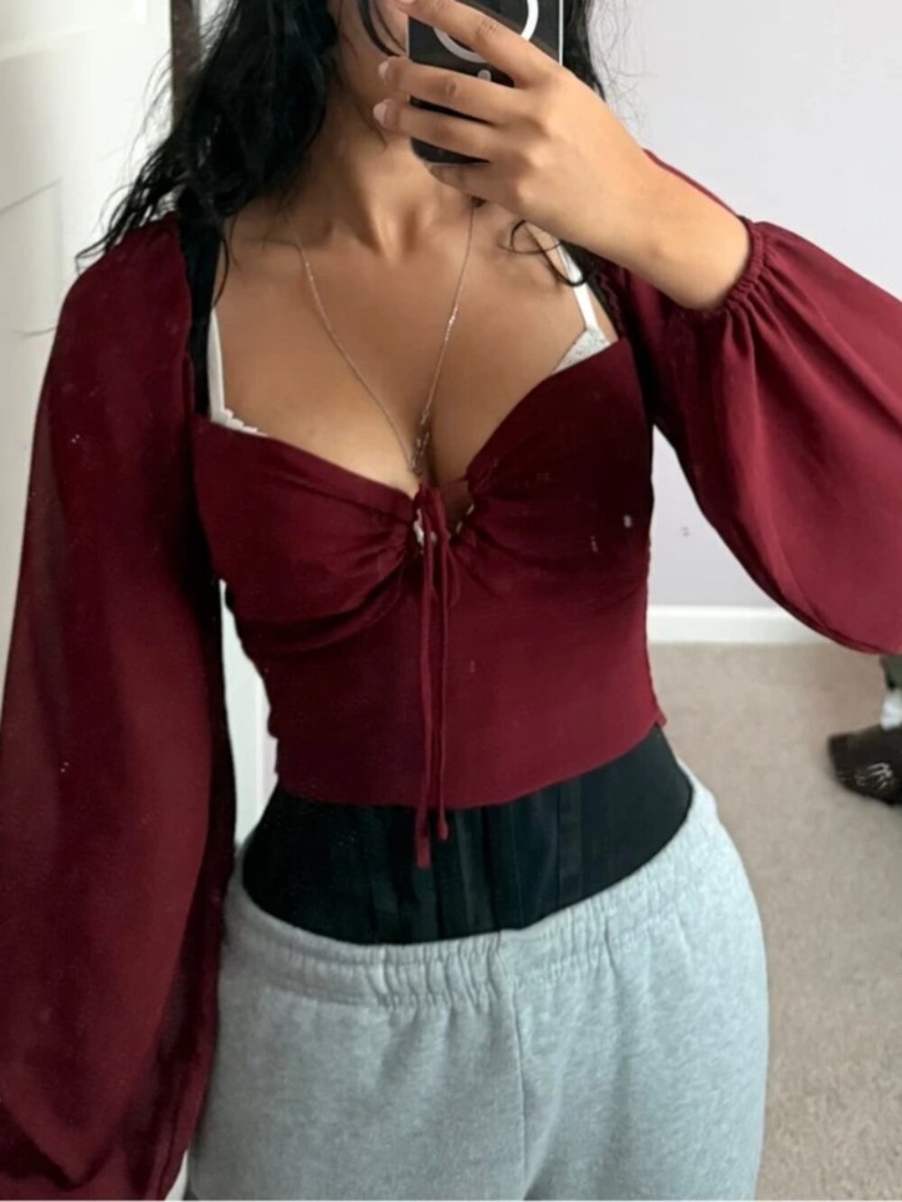 Blouse with princess sleeves & tie front